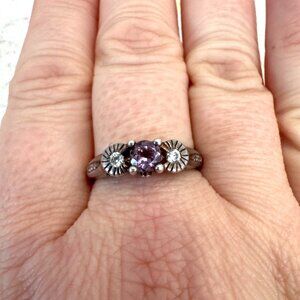 925 Silver Sunburst Ring Amethyst & CZ Accents Size 11 Vintage Avon Jewelry